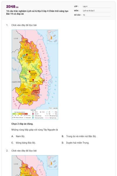 16 câu trắc nghiệm Lịch sử & Địa lí lớp 4 Chân trời sáng tạo Bài 19 có đáp án