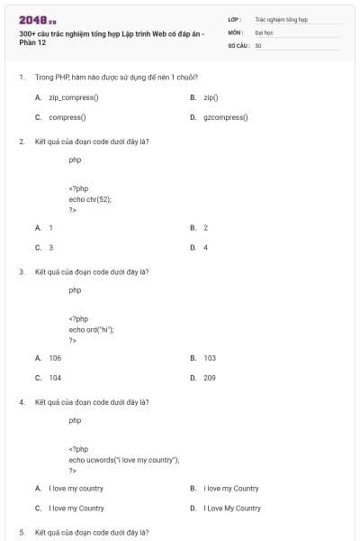 300+ câu trắc nghiệm tổng hợp Lập trình Web có đáp án - Phần 12
