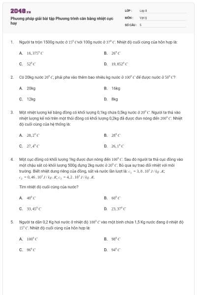 Phương pháp giải bài tập Phương trình cân bằng nhiệt cực hay