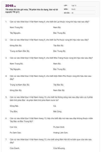 TN nhiệt đới ẩm gió mùa, TN phân hóa đa dạng, bảo vệ tài nguyên TN (p1)