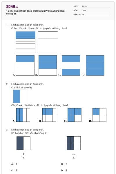 15 câu trắc nghiệm Toán 4 Cánh diều Phân số bằng nhau có đáp án