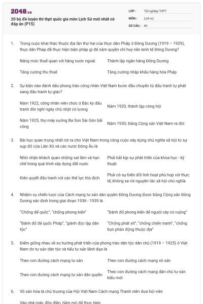 20 bộ đề luyện thi thpt quốc gia môn Lịch Sử mới nhất có đáp án (P15)