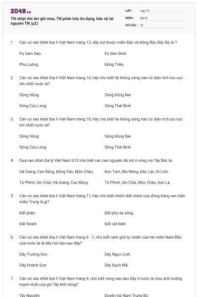 TN nhiệt đới ẩm gió mùa, TN phân hóa đa dạng, bảo vệ tài nguyên TN (p2)