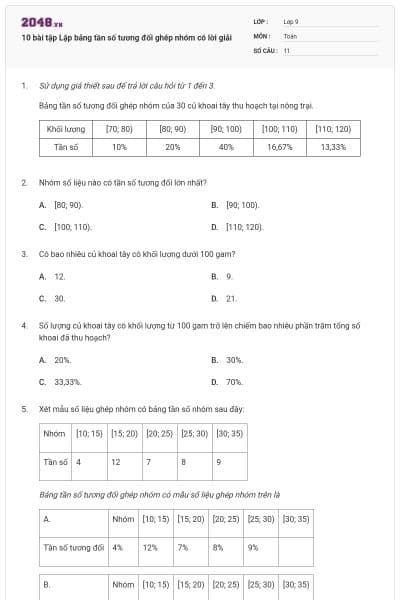 10 bài tập Lập bảng tần số tương đối ghép nhóm có lời giải