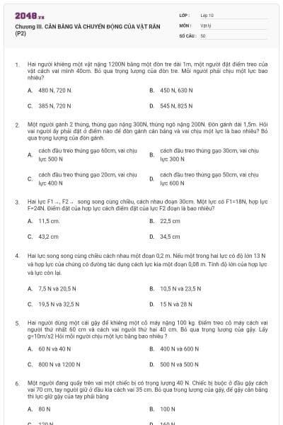 Chương III. CÂN BẰNG VÀ CHUYỂN ĐỘNG CỦA VẬT RẮN (P2)