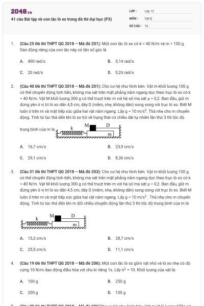 41 câu Bài tập về con lắc lò xo trong đề thi đại học (P3)