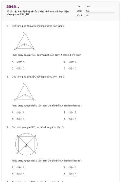 10 bài tập Xác định vị trí của điểm, hình sau khi thực hiện phép quay có lời giải