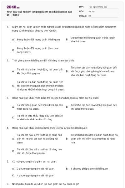 400+ câu trắc nghiệm tổng hợp Kiểm soát hải quan có đáp án - Phần 9