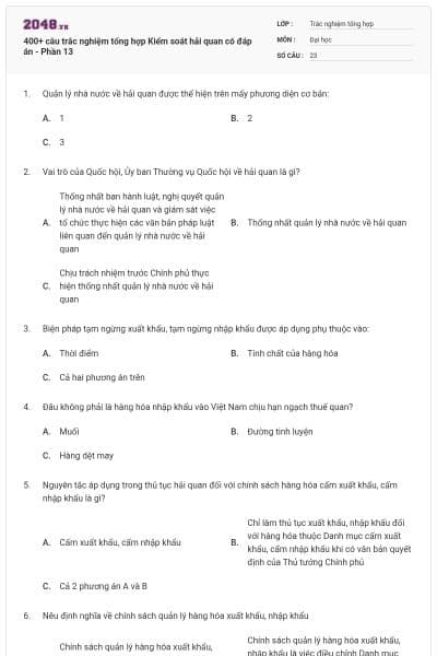 400+ câu trắc nghiệm tổng hợp Kiểm soát hải quan có đáp án - Phần 13