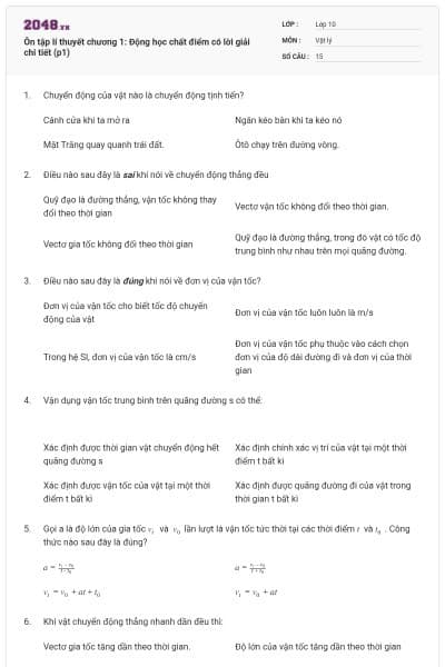 Ôn tập lí thuyết chương 1: Động học chất điểm có lời giải chi tiết (p1)