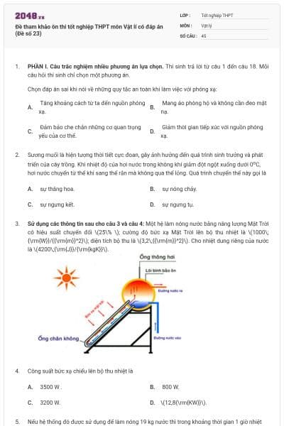 Đề tham khảo ôn thi tốt nghiệp THPT môn Vật lí có đáp án (Đề số 23)