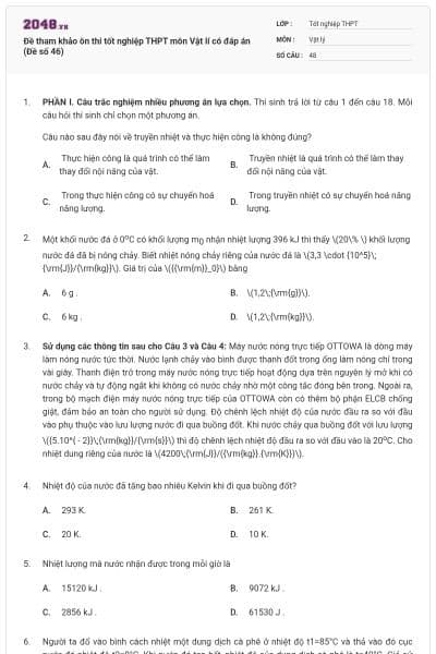 Đề tham khảo ôn thi tốt nghiệp THPT môn Vật lí có đáp án (Đề số 46)