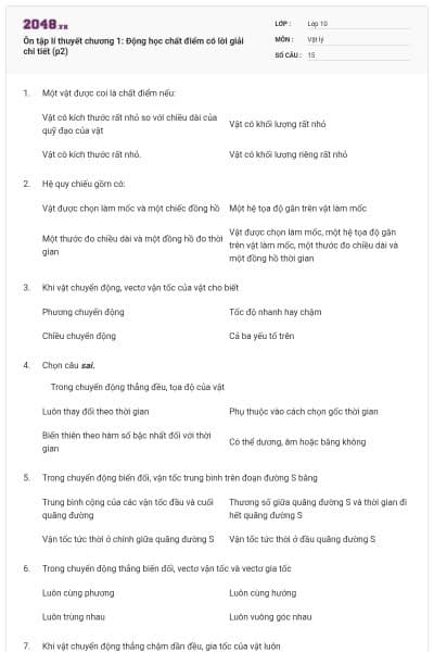 Ôn tập lí thuyết chương 1: Động học chất điểm có lời giải chi tiết (p2)