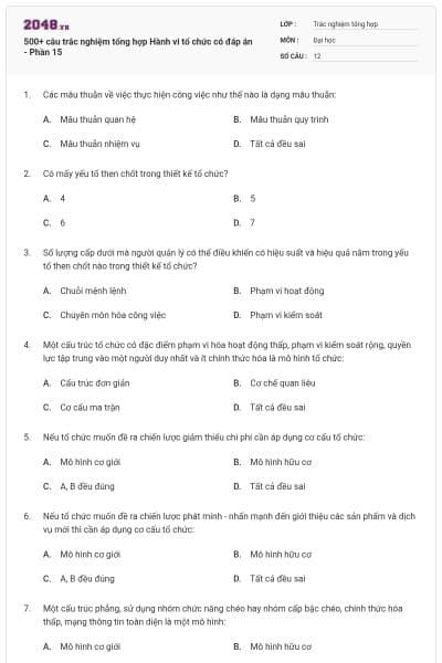 500+ câu trắc nghiệm tổng hợp Hành vi tổ chức có đáp án - Phần 15