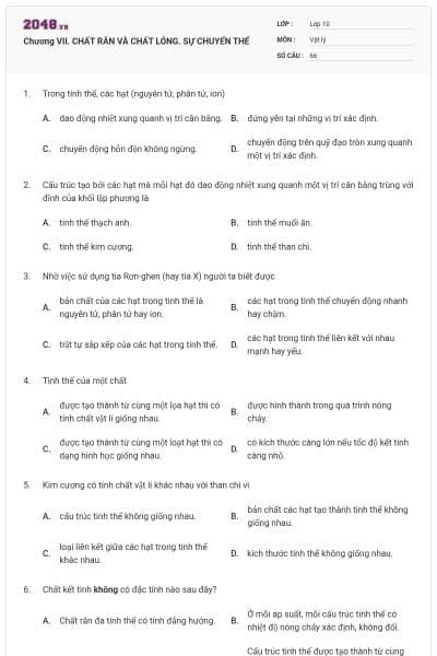 Chương VII. CHẤT RẮN VÀ CHẤT LỎNG. SỰ CHUYỂN THỂ