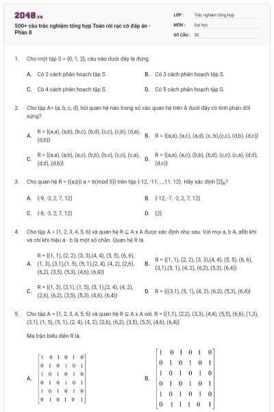 500+ câu trắc nghiệm tổng hợp Toán rời rạc có đáp án - Phần 8
