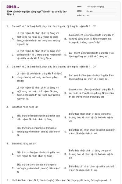 500+ câu trắc nghiệm tổng hợp Toán rời rạc có đáp án - Phần 9