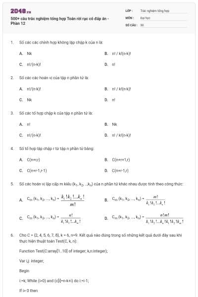 500+ câu trắc nghiệm tổng hợp Toán rời rạc có đáp án - Phần 12