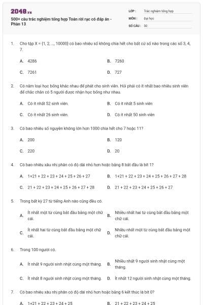 500+ câu trắc nghiệm tổng hợp Toán rời rạc có đáp án - Phần 13