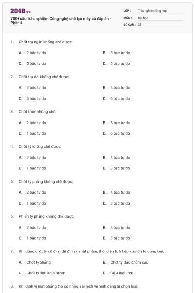 700+ câu trắc nghiệm Công nghệ chế tạo máy có đáp án - Phần 4