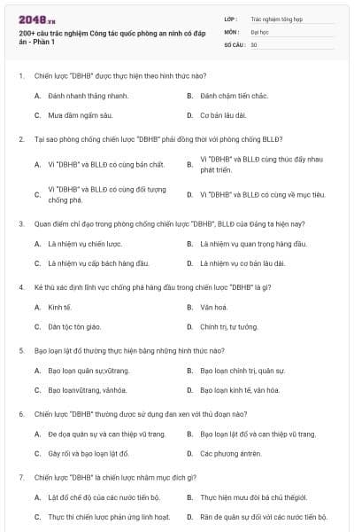 200+ câu trắc nghiệm Công tác quốc phòng an ninh có đáp án - Phần 1