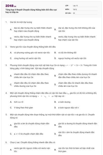 Tổng hợp lí thuyết Chuyển động thẳng biến đổi đều cực hay có đáp án