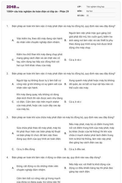 1000+ câu trắc nghiệm An toàn điện có đáp án - Phần 29
