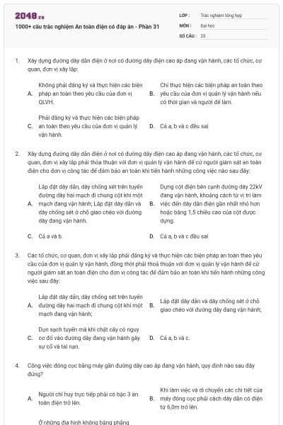 1000+ câu trắc nghiệm An toàn điện có đáp án - Phần 31