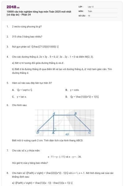 10000 câu trắc nghiệm tổng hợp môn Toán 2025 mới nhất (có đáp án) - Phần 34