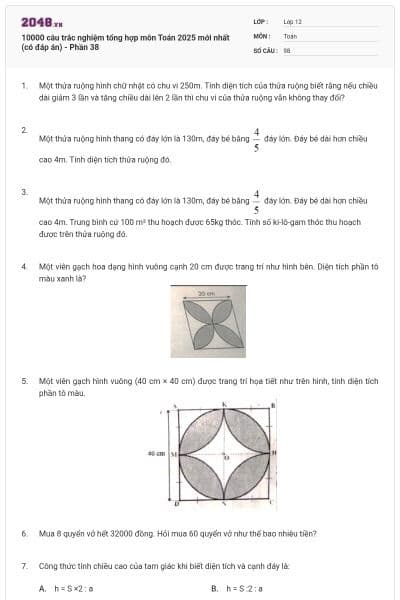 10000 câu trắc nghiệm tổng hợp môn Toán 2025 mới nhất (có đáp án) - Phần 38