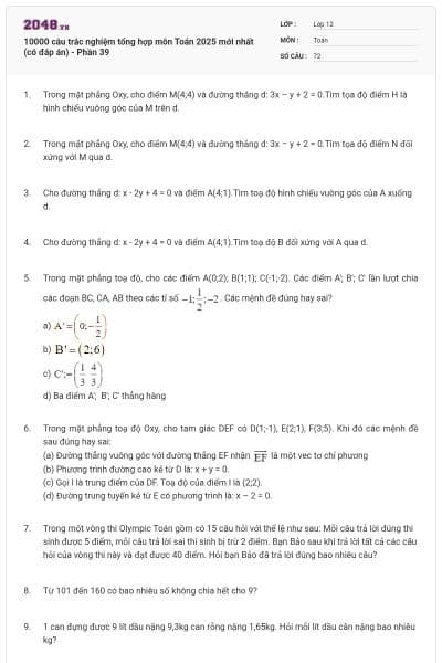 10000 câu trắc nghiệm tổng hợp môn Toán 2025 mới nhất (có đáp án) - Phần 39