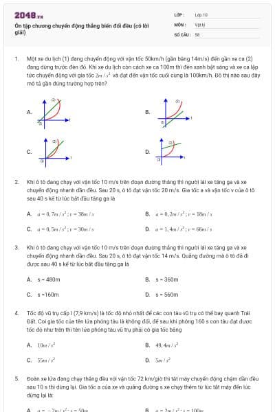 Ôn tập chương chuyển động thẳng biến đổi đều (có lời giải)