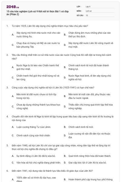 15 câu trắc nghiệm Lịch sử 9 Kết nối tri thức Bài 1 có đáp án (Phần 2)