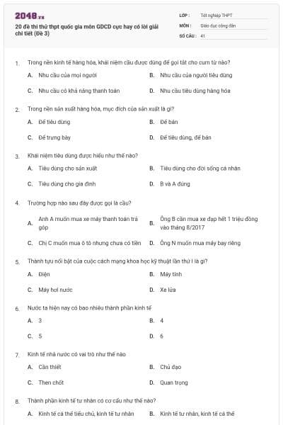 20 đề thi thử thpt quốc gia môn GDCD cực hay có lời giải chi tiết (Đề 3)
