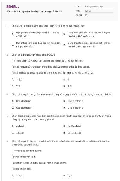 800+ câu trắc nghiệm Hóa học đại cương - Phần 18
