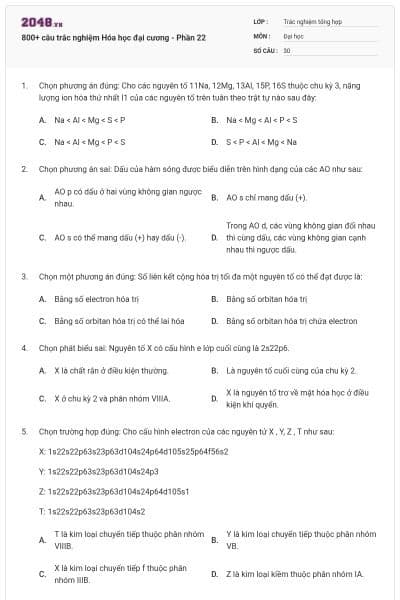 800+ câu trắc nghiệm Hóa học đại cương - Phần 22