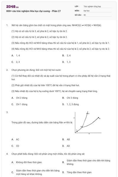 800+ câu trắc nghiệm Hóa học đại cương - Phần 27
