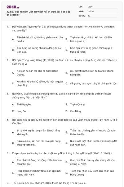 12 câu trắc nghiệm Lịch sử 9 Kết nối tri thức Bài 8 có đáp án (Phần 8)