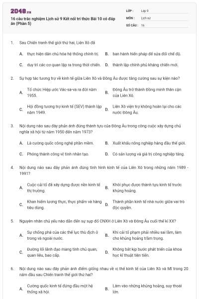 16 câu trắc nghiệm Lịch sử 9 Kết nối tri thức Bài 10 có đáp án (Phần 5)