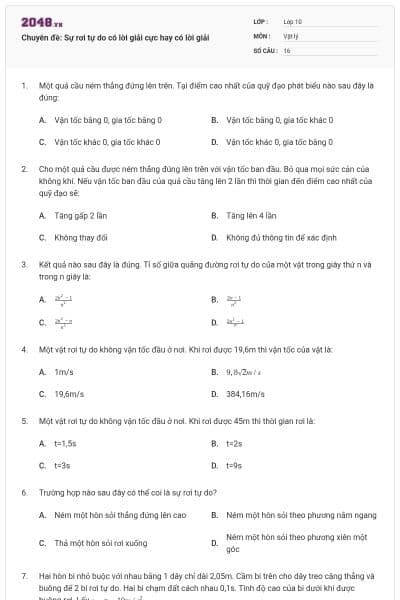 Chuyên đề: Sự rơi tự do có lời giải cực hay có lời giải