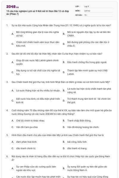 15 câu trắc nghiệm Lịch sử 9 Kết nối tri thức Bài 12 có đáp án (Phần 7)