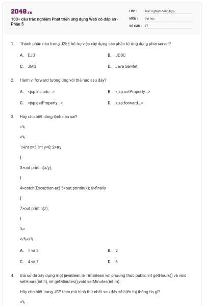 100+ câu trắc nghiệm Phát triển ứng dụng Web có đáp án - Phần 5