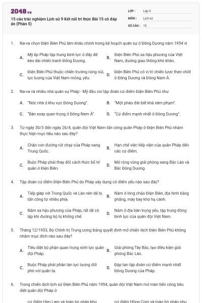 15 câu trắc nghiệm Lịch sử 9 Kết nối tri thức Bài 15 có đáp án (Phần 5)
