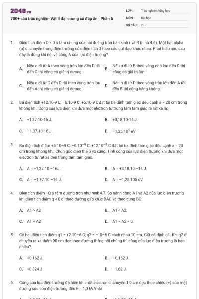 700+ câu trắc nghiệm Vật lí đại cương có đáp án - Phần 6