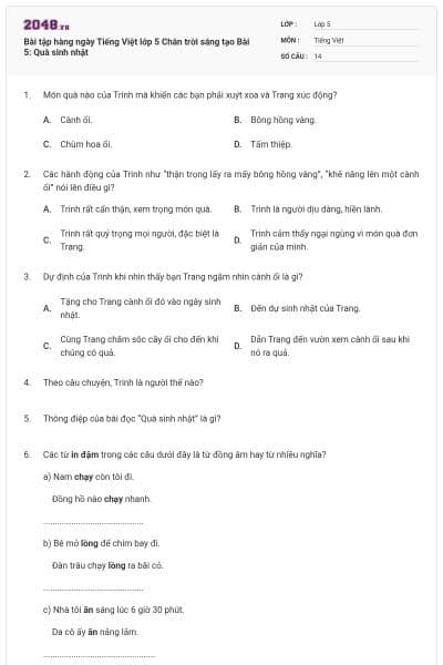 Bài tập hàng ngày Tiếng Việt lớp 5 Chân trời sáng tạo Bài 5: Quà sinh nhật