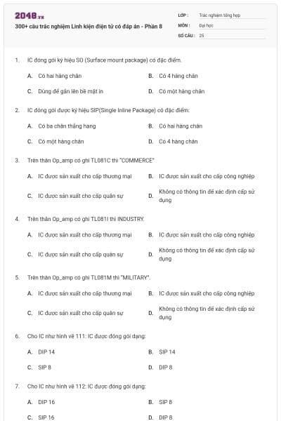 300+ câu trắc nghiệm Linh kiện điện tử có đáp án - Phần 8