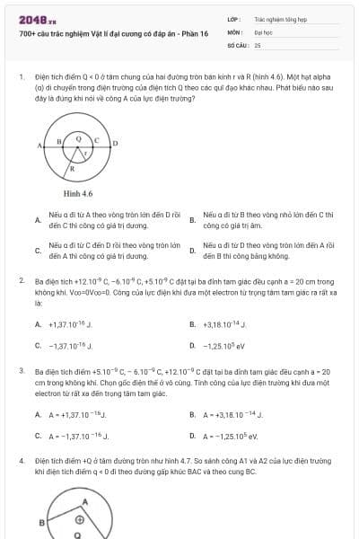 700+ câu trắc nghiệm Vật lí đại cương có đáp án - Phần 16