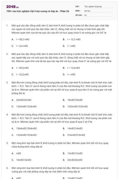 700+ câu trắc nghiệm Vật lí đại cương có đáp án - Phần 26