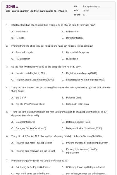 300+ câu trắc nghiệm Lập trình mạng có đáp án - Phần 10