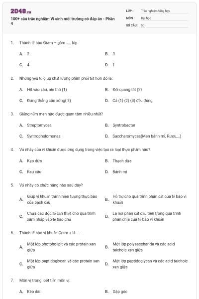 100+ câu trắc nghiệm Vi sinh môi trường có đáp án - Phần 4